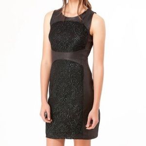 Black lace inset & pleather sheath dress